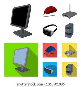 Monitor, mouse and other equipment. Personal computer set collection icons in cartoon,flat style vector symbol stock illustration web.