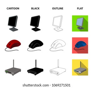 Monitor, mouse and other equipment. Personal computer set collection icons in cartoon,black,outline,flat style vector symbol stock illustration web.