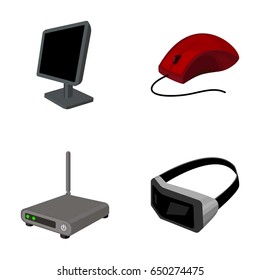 Monitor, mouse and other equipment. Personal computer set collection icons in cartoon style vector symbol stock illustration web.