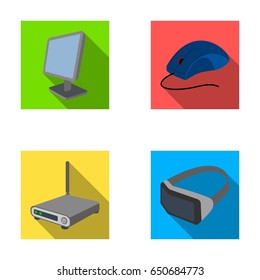 Monitor, mouse and other equipment. Personal computer set collection icons in flat style vector symbol stock illustration web.