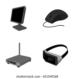 Monitor, mouse and other equipment. Personal computer set collection icons in monochrome style vector symbol stock illustration web.