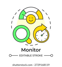 Monitor multi color concept icon. Performance review, efficiency evaluation. Quality control. Round shape line illustration. Abstract idea. Graphic design. Easy to use in booklet, article
