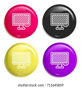 Monitor multi color glossy badge icon set. Realistic shiny badge icon or logo mockup