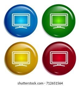 Monitor multi color gradient glossy badge icon set. Realistic shiny badge icon or logo mockup