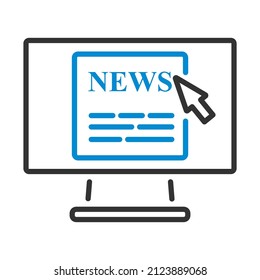 Monitor With News Icon. Editable Bold Outline With Color Fill Design. Vector Illustration.