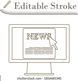 Monitor With News Icon. Editable Stroke Simple Design. Vector Illustration.