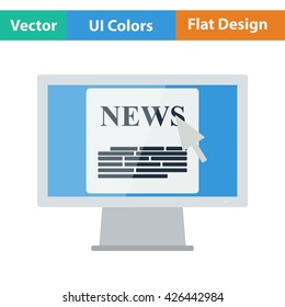 Monitor with news icon. Flat design. Vector illustration.
