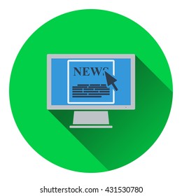 Monitor with news icon. Flat design. Vector illustration.