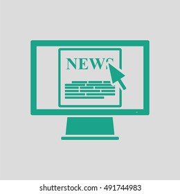 Monitor with news icon. Gray background with green. Vector illustration.