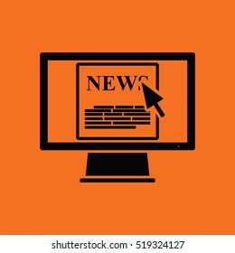 Monitor with news icon. Orange background with black. Vector illustration.