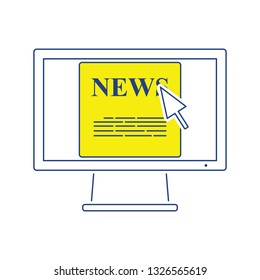 Monitor con icono de noticias. Diseño delgado de línea. Ilustración vectorial.