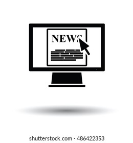 Monitor with news icon. White background with shadow design. Vector illustration.
