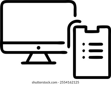 Monitor and notebook with Remote Work Setup text in a border frame with copy space concept as Camera movement Pan across the monitor and notebook focusing on the text. Scene Modern