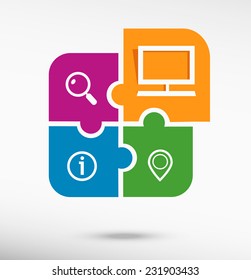 Monitor on colorful jigsaw puzzle 