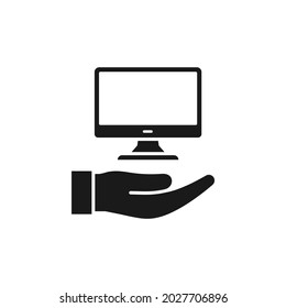 Monitorear el estilo plano del icono en la mano aislado en el fondo blanco. Ilustración del vector