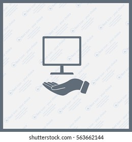 Monitor on hand icon, vector illustration. Flat design style