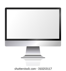 Monitor on the leg with reflection, white blank screen, isolated on white background