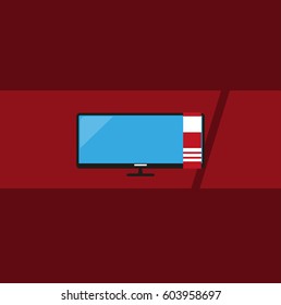  Monitor on red background.