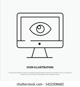 Monitor, Online, Privacy, Surveillance, Video, Watch Line Icon Vector