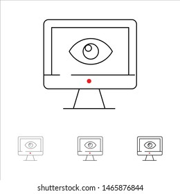 Monitor, Online, Privacy, Surveillance, Video, Watch Bold and thin black line icon set. Vector Icon Template background