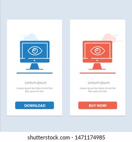 Monitor, Online, Privacy, Surveillance, Video, Watch  Blue and Red Download and Buy Now web Widget Card Template. Vector Icon Template background