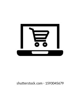 monitor, online shopping icon in black flat design on white background