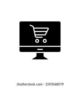monitor, online shopping icon in black flat design on white background