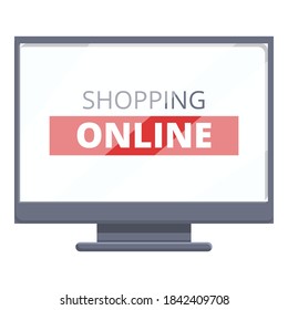 Monitor online shopping icon. Cartoon of monitor online shopping vector icon for web design isolated on white background
