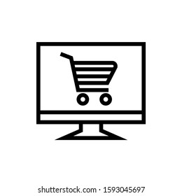 monitor, online shopping icon in linear style on white background