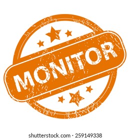 Monitor orange grunge rubber stamp on a white background. Vector illustration