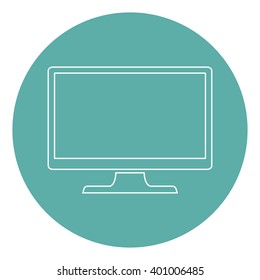 monitor outline icon  in flat style on a green background stock vector illustration