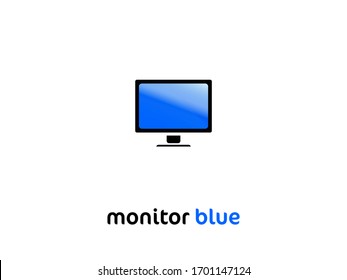 Monitor pc computer smart icon vector black with turquoise screen. simple isolated on white background design element for web infographic. 