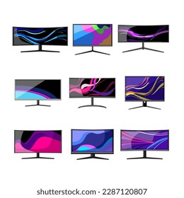 monitor pc gaming set cartoon. computer game, online keyboard, neon internet, technology cyber monitor pc gaming sign. isolated symbol vector illustration