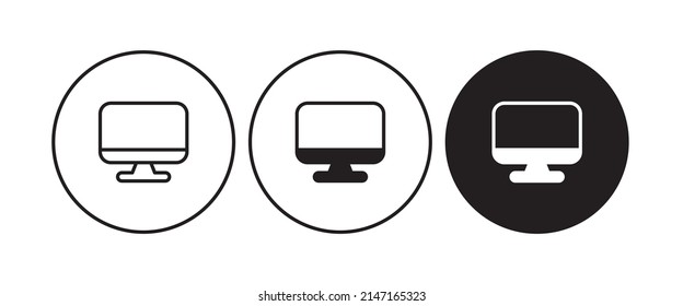 Monitor PC, Icon computer screen, logo of TV set for mobile concept sign, symbol, vector, illustration, editable stroke, flat design style isolated on white 