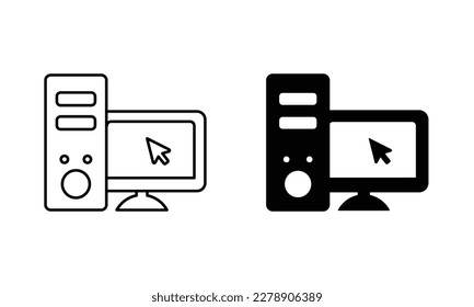 Monitor PC, Icon computer screen, logo of TV set for mobile concept sign, symbol, vector, illustration, editable stroke, flat design style isolated on white 