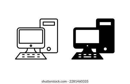 Monitor PC, Icon computer screen, logo of TV set for mobile concept sign, symbol, vector, illustration, editable stroke, flat design style isolated on white 