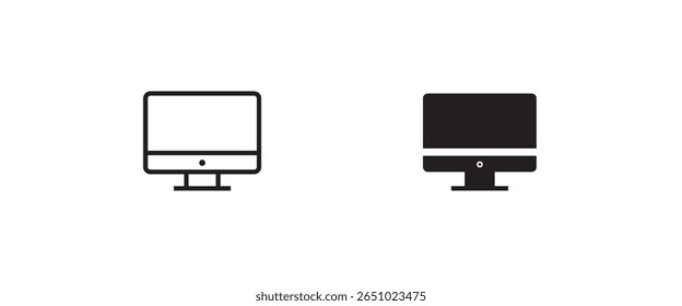 Monitor PC, Icon computer screen, logo of TV set for mobile concept sign, symbol, vector, illustration, editable stroke, flat design style isolated on white