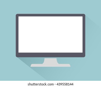 Monitor PC icon flat style with shadow isolated on a light background, vector illustration for web design