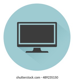 Monitor PC icon flat style with shadow, isolated on a green background, vector illustration for web design