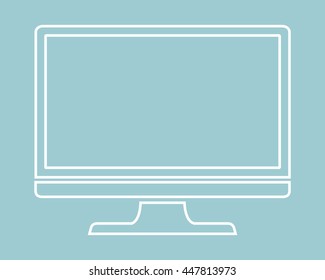Monitor PC icon flat-style silhouette outline isolated on green background vector illustration