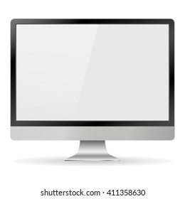 Monitor PC realistic  with shadow on a gray background, vector illustration