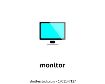 Monitor pc smart icon vector black with turquoise screen. simple isolated on white background design element for web infographic. 