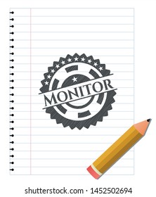 Monitor pencil emblem. Vector Illustration. Detailed.