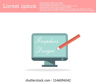 Monitor With Pencil, Graphic Designer Icon