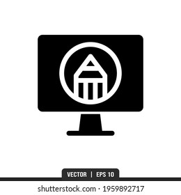 Monitor Pencil Silhouette icon vector, illustration logo template in trendy style. Suitable for many purposes.