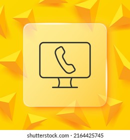 Monitor with phone line icon. Call, handset, 24 on 7, navigation, mail, correspondence, sms, alarm clock, missed. Phone future concept. Glassmorphism style. Vector line icon for Business