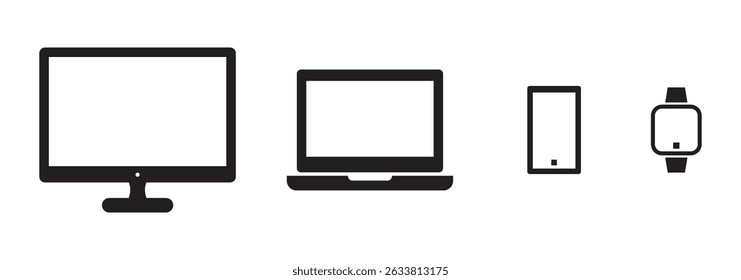 Monitor, phone, and tablet icon template. Responsive digital devices icon set in line style. eps 10