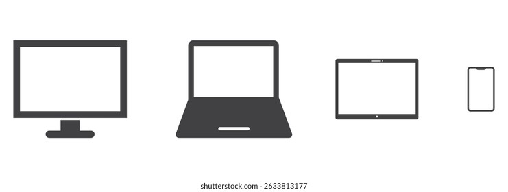 Monitor, phone, and tablet icon template. Responsive digital devices icon set in line style. eps 10