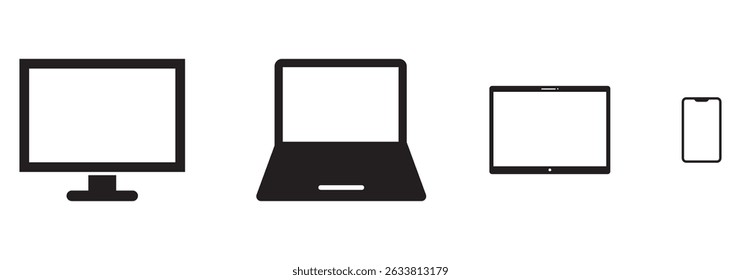 Monitor, phone, and tablet icon template. Responsive digital devices icon set in line style. eps 10