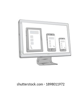 monitor, phone, tablet on a white background